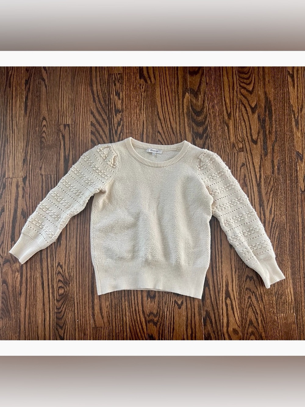 Madewell Ivory Textured Knit Sweater XXS Crewneck Balloon Sleeve